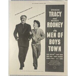 Spencer Tracy & Mickey Rooney "Men of Boys Town" Movie Print Ad Circa 1941 MGM